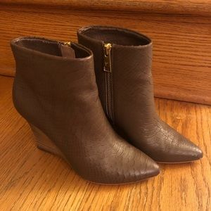 Joie Jalena Snake Embossed Pointy Toe Wedge Bootie